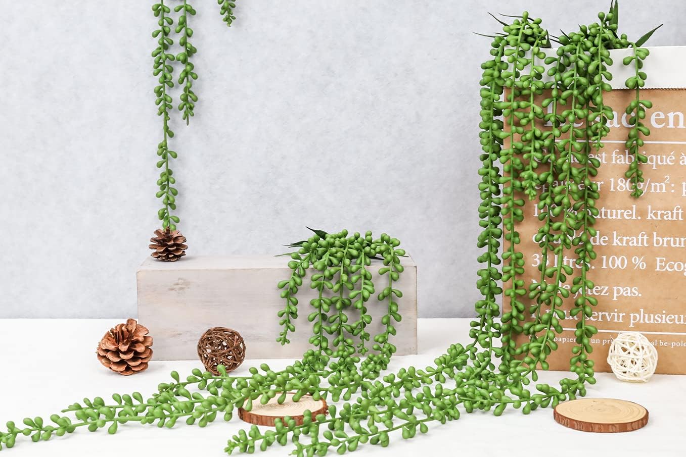 Meiliy 4pcs Artificial Succulent Plants Hanging Succulent Plants Faux Succulents Unpotted Branch String of Pearls Plant for Home Kitchen Office Wedding Garden Craft Art Indoor Decor