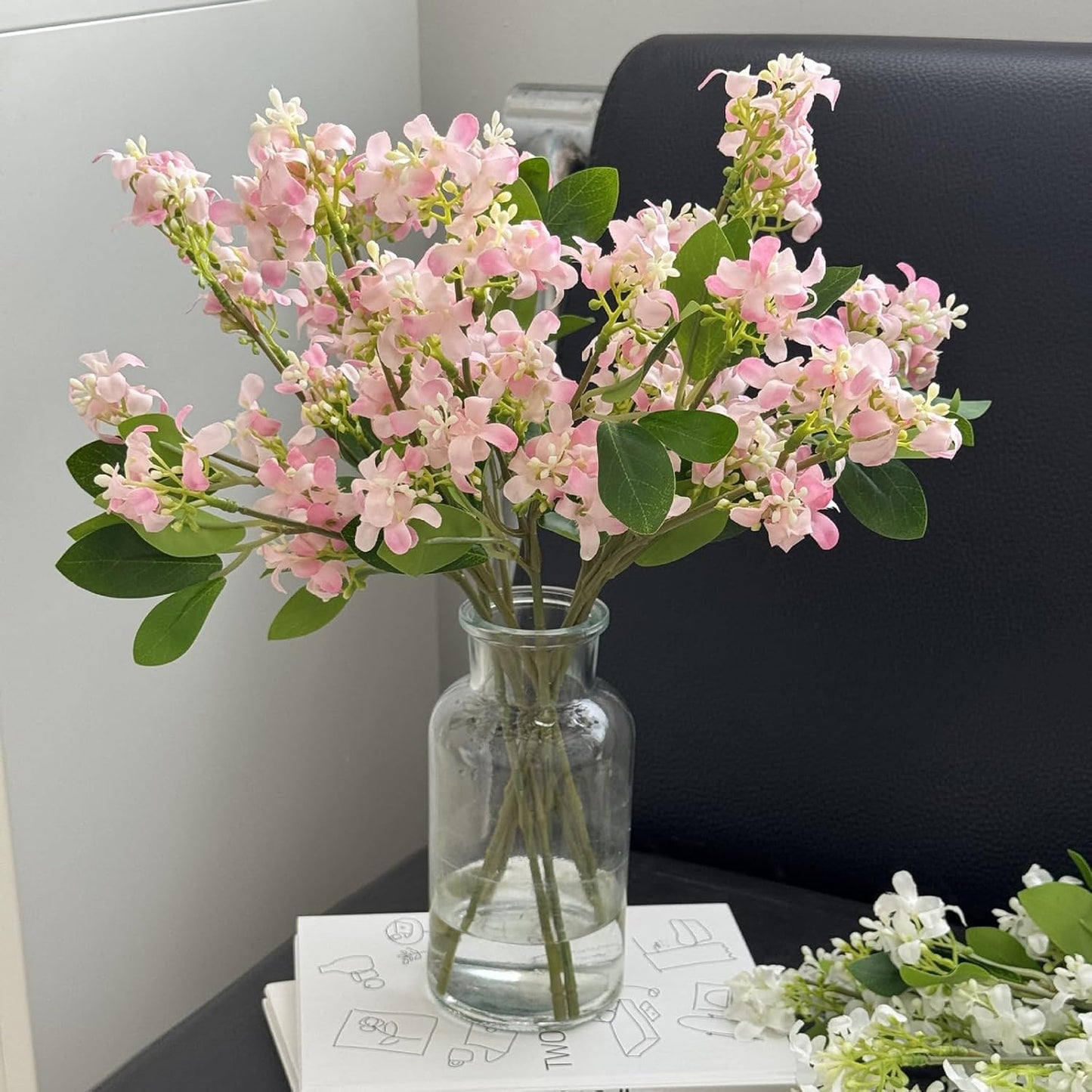 5pcs Artificial Lilac Flowers 15" Fake White Silk Delphinium Antirrhinum for Vase Bouquets Floral Arrangement Home Office Wedding Decoration.(White)