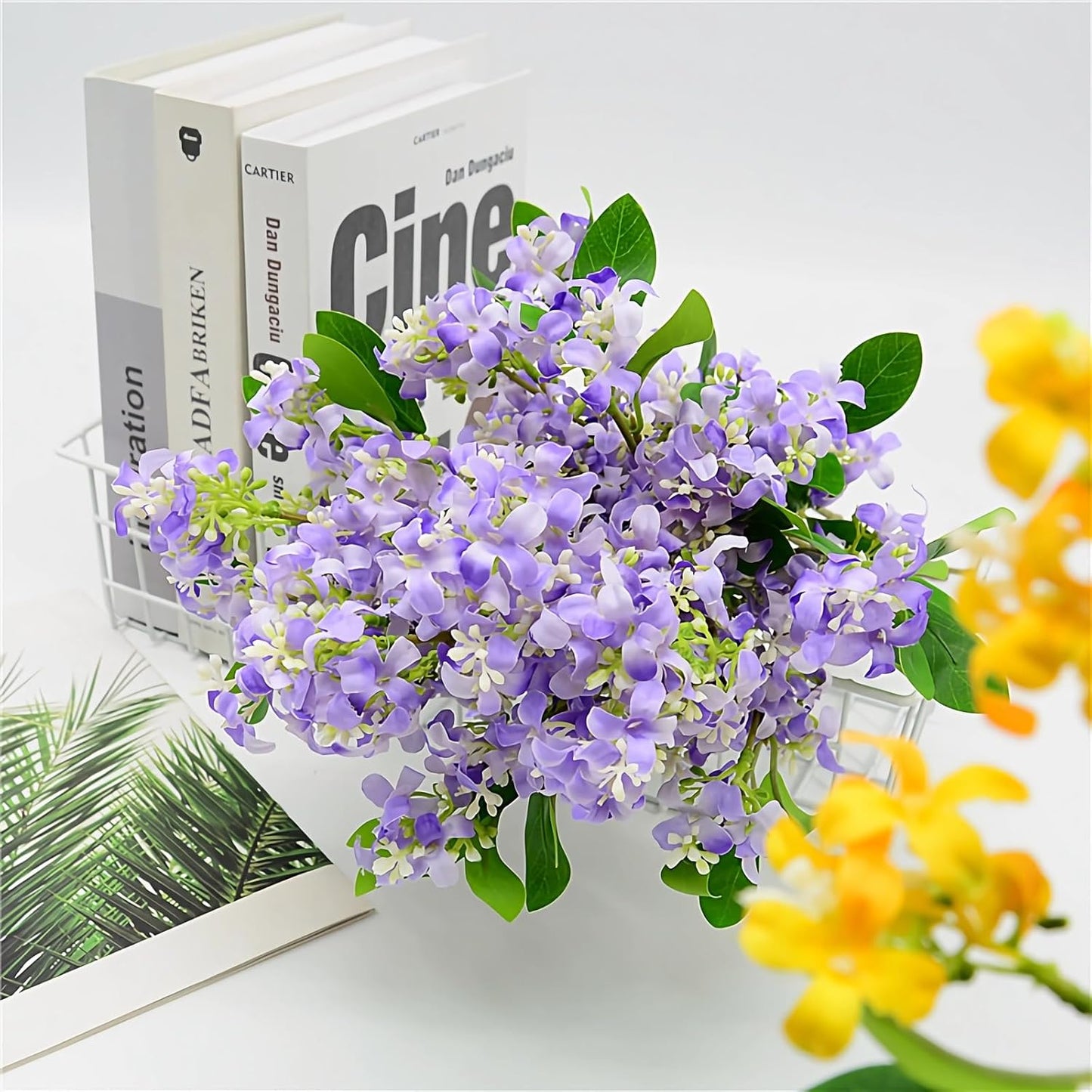 5pcs Artificial Lilac Flowers 15" Fake White Silk Delphinium Antirrhinum for Vase Bouquets Floral Arrangement Home Office Wedding Decoration.(White)