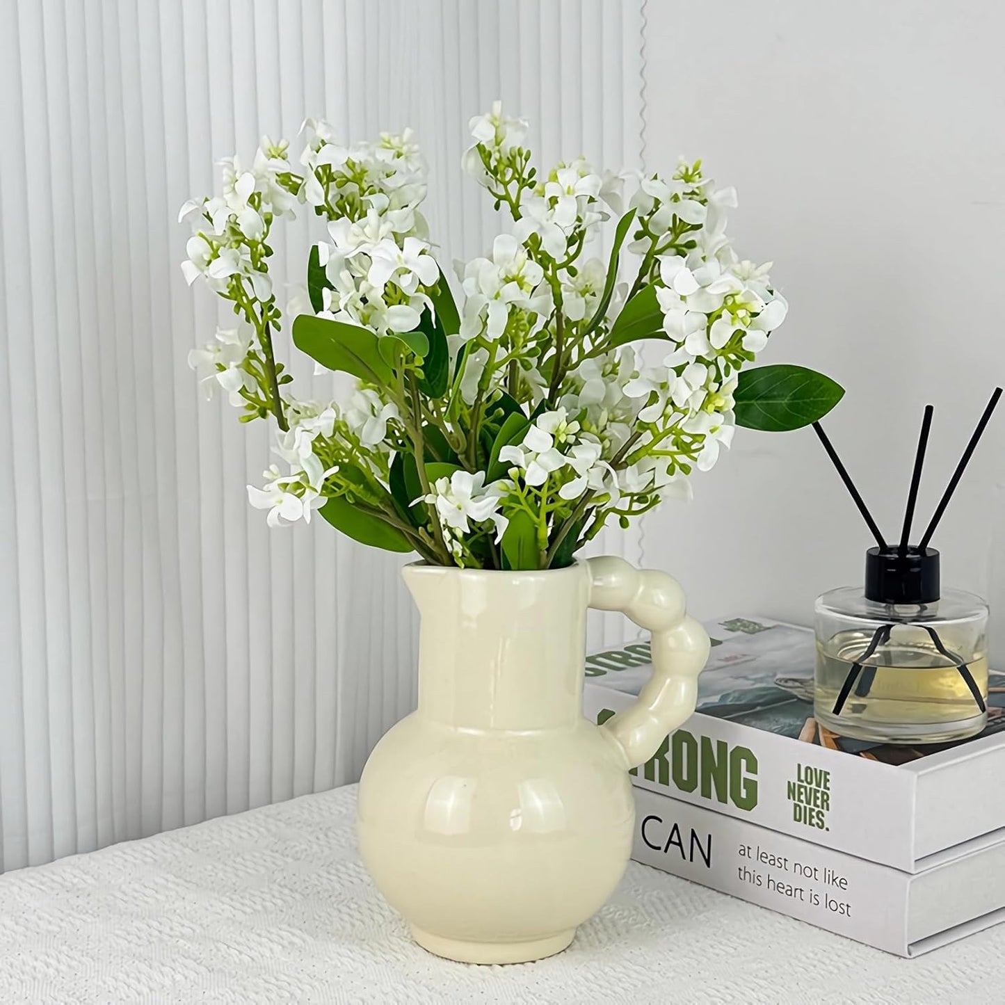 5pcs Artificial Lilac Flowers 15" Fake White Silk Delphinium Antirrhinum for Vase Bouquets Floral Arrangement Home Office Wedding Decoration.(White)
