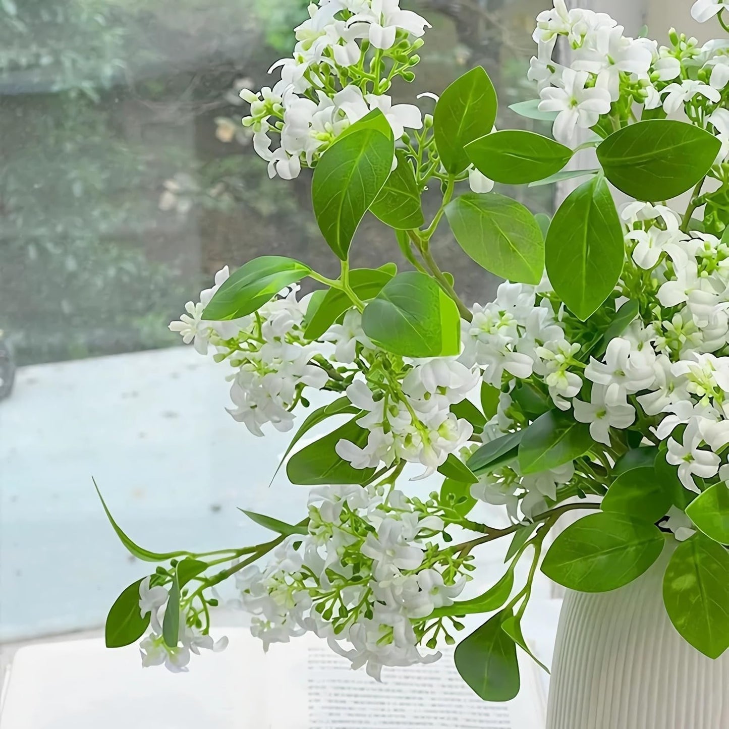 5pcs Artificial Lilac Flowers 15" Fake White Silk Delphinium Antirrhinum for Vase Bouquets Floral Arrangement Home Office Wedding Decoration.(White)