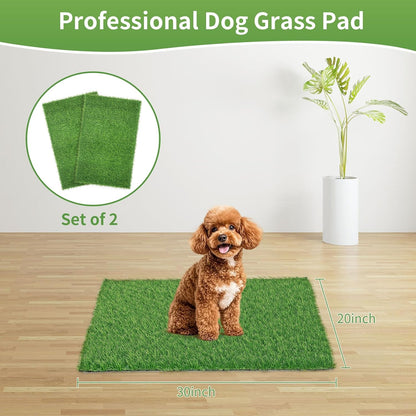 30 x 20 inches 2 Pack Fake Grass Pee for Dogs Artificial Grass Rug Pad for Puppy Potty Washable Grass Mat for Pet Training with Drainage Hole