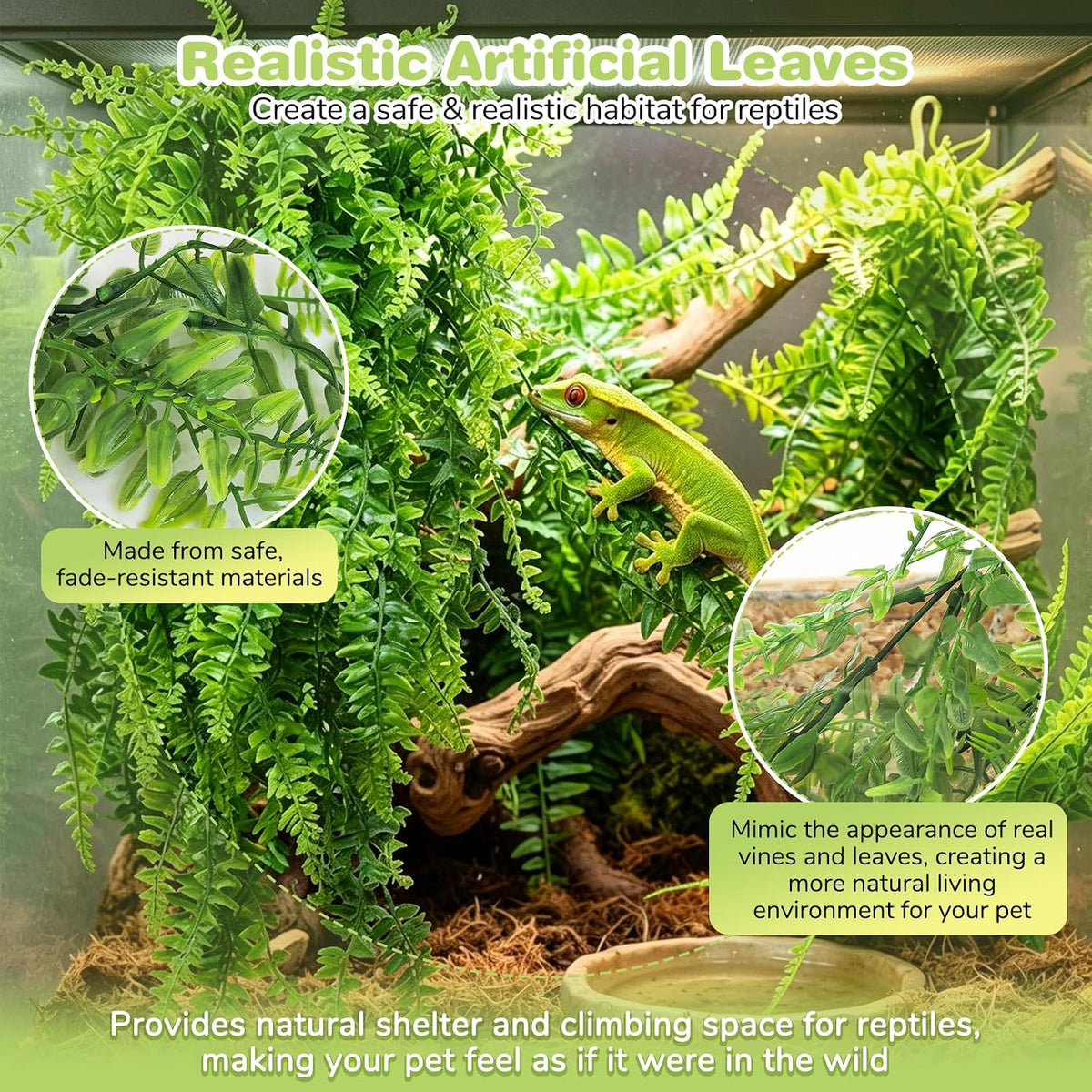 Reptile Plants Hanging Fake Vines Boston Climbing Terrarium Plant with Suction Cup for Bearded Dragons Lizards Crested Gecko Snake Hermit Crab and Tank Habitat Decorations (2 Pack)