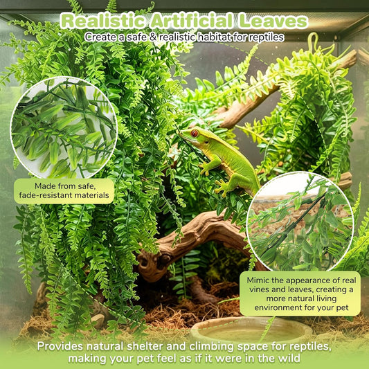Reptile Plants Hanging Fake Vines Boston Climbing Terrarium Plant with Suction Cup for Bearded Dragons Lizards Crested Gecko Snake Hermit Crab and Tank Habitat Decorations (2 Pack)