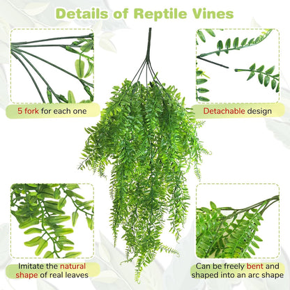 Reptile Plants Hanging Fake Vines Boston Climbing Terrarium Plant with Suction Cup for Bearded Dragons Lizards Crested Gecko Snake Hermit Crab and Tank Habitat Decorations (2 Pack)