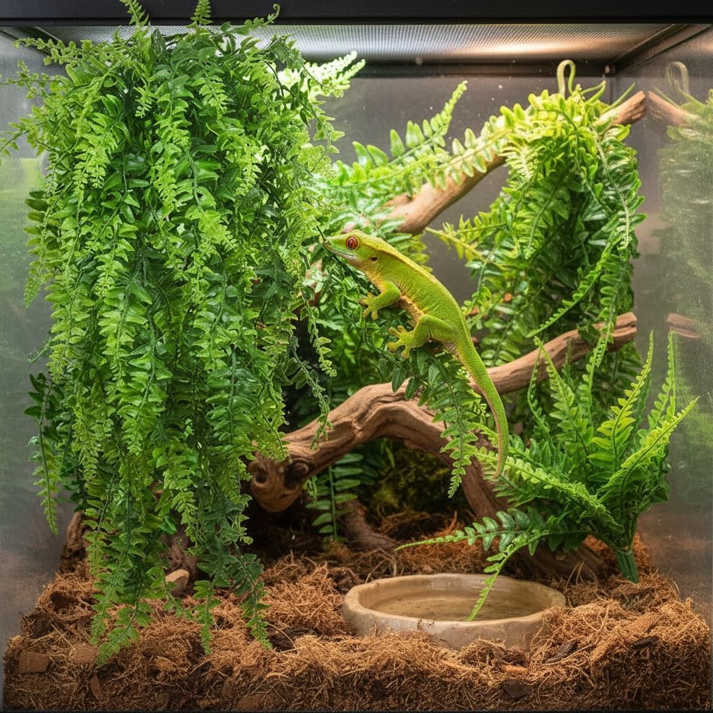 Reptile Plants Hanging Fake Vines Boston Climbing Terrarium Plant with Suction Cup for Bearded Dragons Lizards Crested Gecko Snake Hermit Crab and Tank Habitat Decorations (2 Pack)