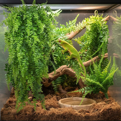 Reptile Plants Hanging Fake Vines Boston Climbing Terrarium Plant with Suction Cup for Bearded Dragons Lizards Crested Gecko Snake Hermit Crab and Tank Habitat Decorations (2 Pack)