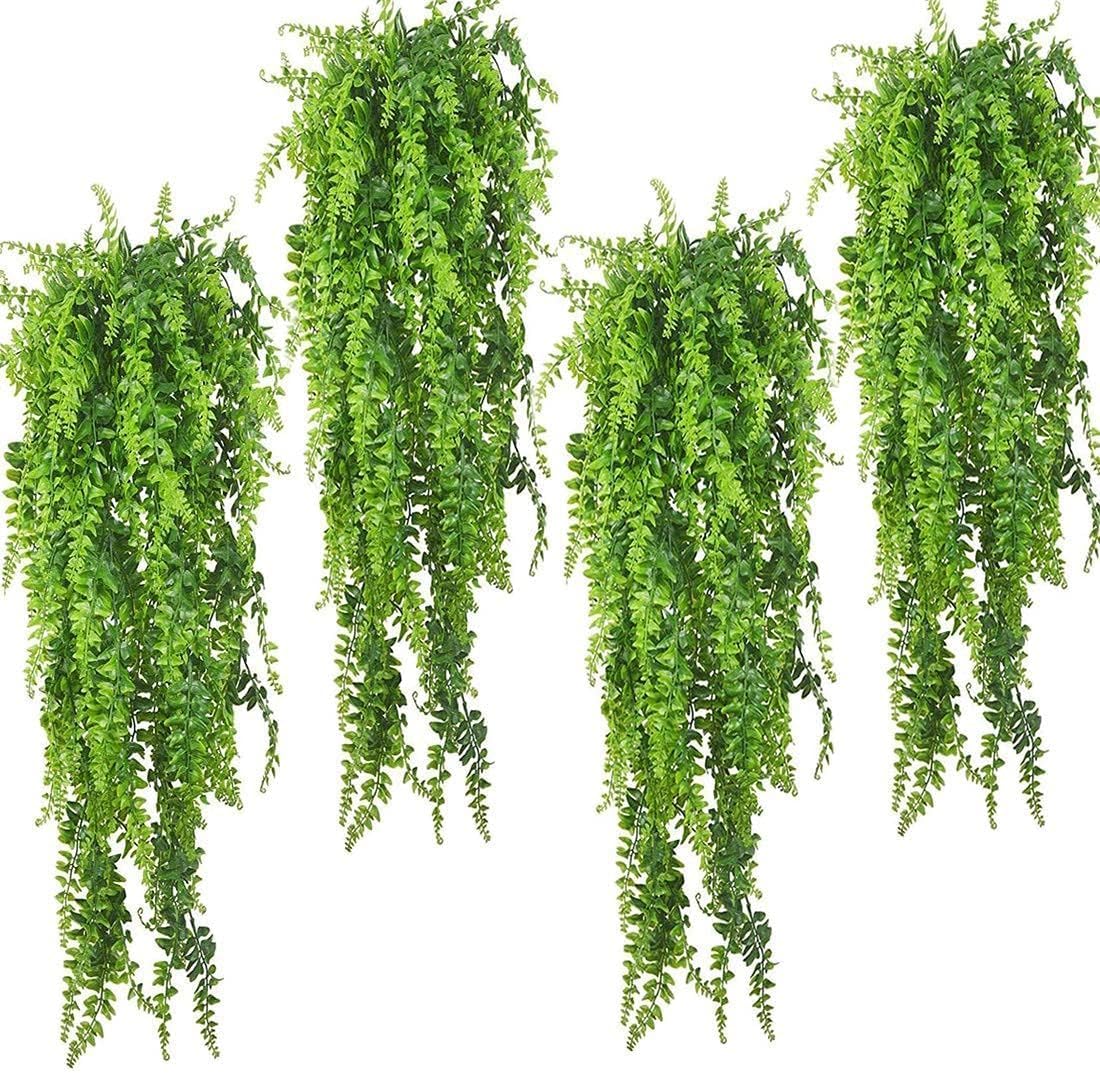 Reptile Plants Hanging Fake Vines Boston Climbing Terrarium Plant with Suction Cup for Bearded Dragons Lizards Crested Gecko Snake Hermit Crab and Tank Habitat Decorations (2 Pack)