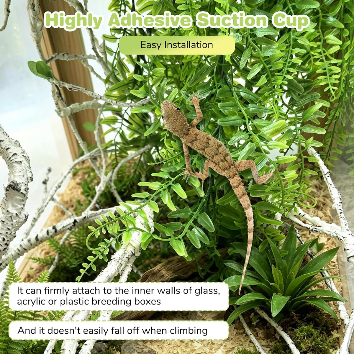 Reptile Plants Hanging Fake Vines Boston Climbing Terrarium Plant with Suction Cup for Bearded Dragons Lizards Crested Gecko Snake Hermit Crab and Tank Habitat Decorations (2 Pack)