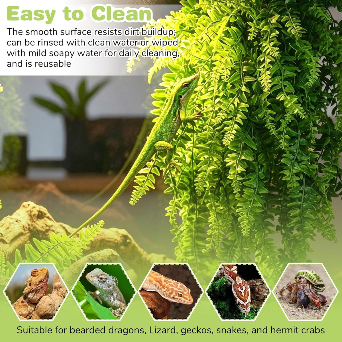 Reptile Plants Hanging Fake Vines Boston Climbing Terrarium Plant with Suction Cup for Bearded Dragons Lizards Crested Gecko Snake Hermit Crab and Tank Habitat Decorations (2 Pack)