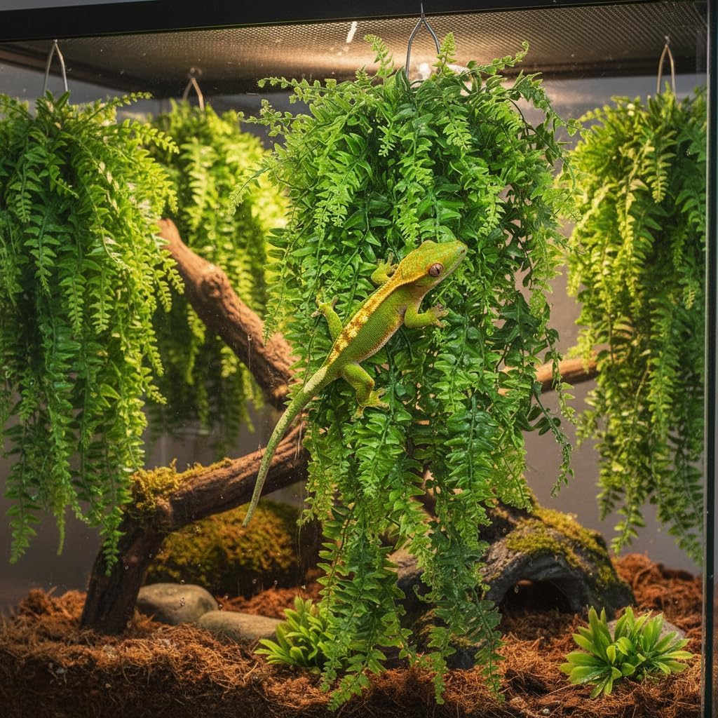 Reptile Plants Hanging Fake Vines Boston Climbing Terrarium Plant with Suction Cup for Bearded Dragons Lizards Crested Gecko Snake Hermit Crab and Tank Habitat Decorations (2 Pack)