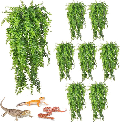 Reptile Plants Hanging Fake Vines Boston Climbing Terrarium Plant with Suction Cup for Bearded Dragons Lizards Crested Gecko Snake Hermit Crab and Tank Habitat Decorations (2 Pack)