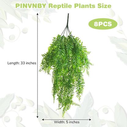 Reptile Plants Hanging Fake Vines Boston Climbing Terrarium Plant with Suction Cup for Bearded Dragons Lizards Crested Gecko Snake Hermit Crab and Tank Habitat Decorations (2 Pack)