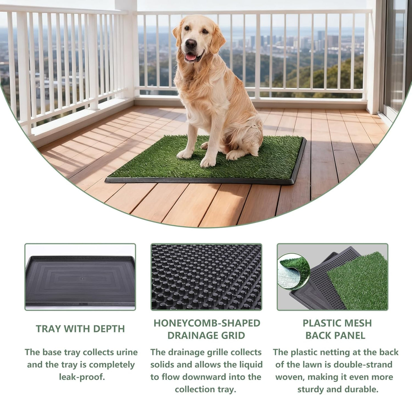 Artificial Grass Dog Pee Pad with Tray, Reusable 3-Layer Pet Potty Training Mat for Indoor & Outdoor Use, Washable Puppy Pad for Small and Medium Dogs (30 Inch x 20 Inch)