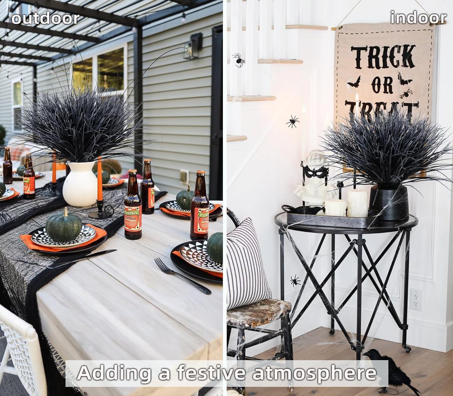 12Pcs Fake Fall Flower Outside Orange Artificial Plant UV Resistant | 14.6",Faux Monkey Grass,Artificial Greenery Stems,Faux Plastic Flowers Shrubs for Weddings Garden Porch Front Patio Decor