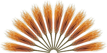 12Pcs Fake Fall Flower Outside Orange Artificial Plant UV Resistant | 14.6",Faux Monkey Grass,Artificial Greenery Stems,Faux Plastic Flowers Shrubs for Weddings Garden Porch Front Patio Decor