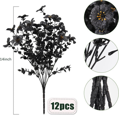 12Pcs Fake Fall Flower Outside Orange Artificial Plant UV Resistant | 14.6",Faux Monkey Grass,Artificial Greenery Stems,Faux Plastic Flowers Shrubs for Weddings Garden Porch Front Patio Decor