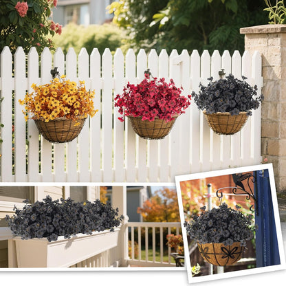 12Pcs Fake Fall Flower Outside Orange Artificial Plant UV Resistant | 14.6",Faux Monkey Grass,Artificial Greenery Stems,Faux Plastic Flowers Shrubs for Weddings Garden Porch Front Patio Decor