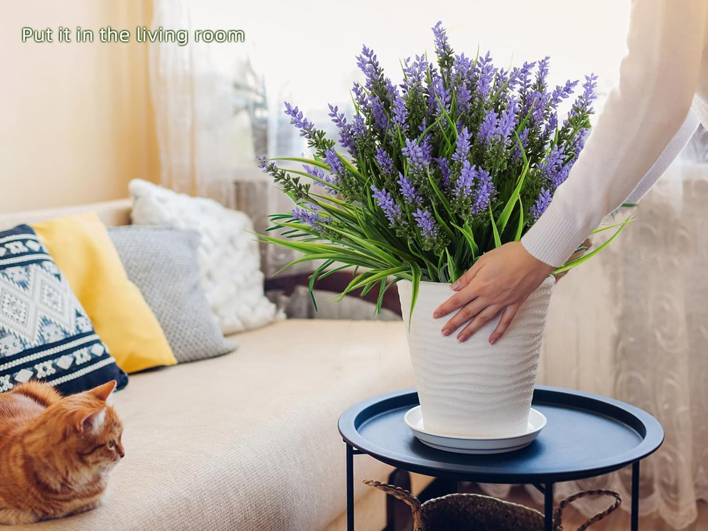 12Pcs Fake Fall Flower Outside Orange Artificial Plant UV Resistant | 14.6",Faux Monkey Grass,Artificial Greenery Stems,Faux Plastic Flowers Shrubs for Weddings Garden Porch Front Patio Decor