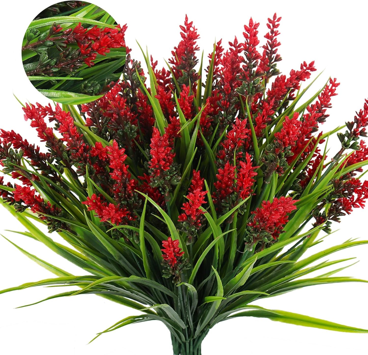 12Pcs Fake Fall Flower Outside Orange Artificial Plant UV Resistant | 14.6",Faux Monkey Grass,Artificial Greenery Stems,Faux Plastic Flowers Shrubs for Weddings Garden Porch Front Patio Decor