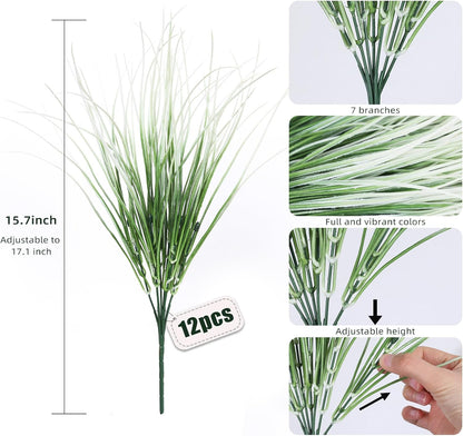 12Pcs Fake Fall Flower Outside Orange Artificial Plant UV Resistant | 14.6",Faux Monkey Grass,Artificial Greenery Stems,Faux Plastic Flowers Shrubs for Weddings Garden Porch Front Patio Decor