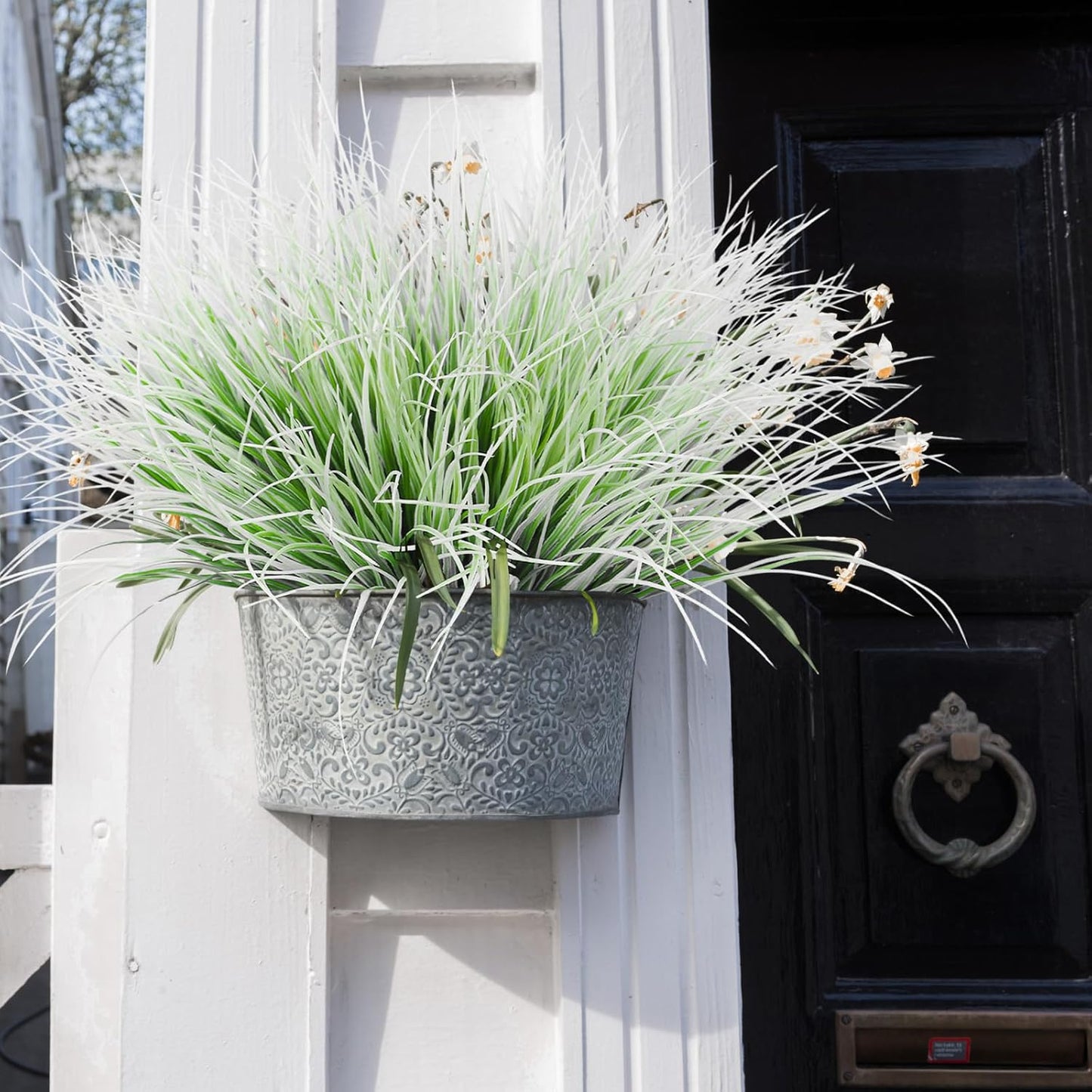 12Pcs Fake Fall Flower Outside Orange Artificial Plant UV Resistant | 14.6",Faux Monkey Grass,Artificial Greenery Stems,Faux Plastic Flowers Shrubs for Weddings Garden Porch Front Patio Decor