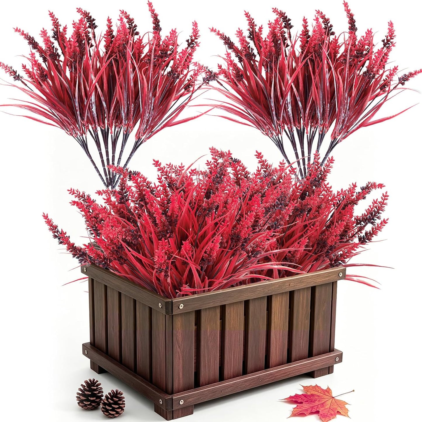 12Pcs Fake Fall Flower Outside Orange Artificial Plant UV Resistant | 14.6",Faux Monkey Grass,Artificial Greenery Stems,Faux Plastic Flowers Shrubs for Weddings Garden Porch Front Patio Decor