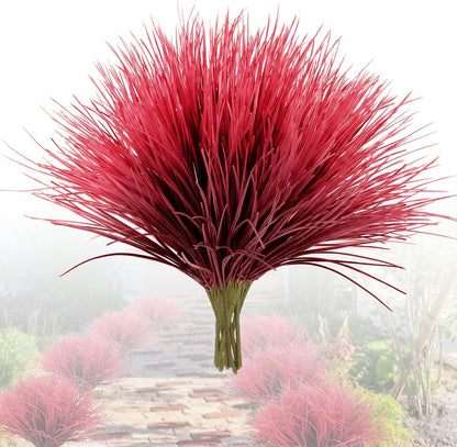 12Pcs Fake Fall Flower Outside Orange Artificial Plant UV Resistant | 14.6",Faux Monkey Grass,Artificial Greenery Stems,Faux Plastic Flowers Shrubs for Weddings Garden Porch Front Patio Decor