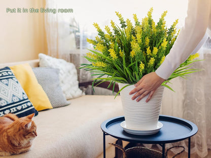12Pcs Fake Fall Flower Outside Orange Artificial Plant UV Resistant | 14.6",Faux Monkey Grass,Artificial Greenery Stems,Faux Plastic Flowers Shrubs for Weddings Garden Porch Front Patio Decor