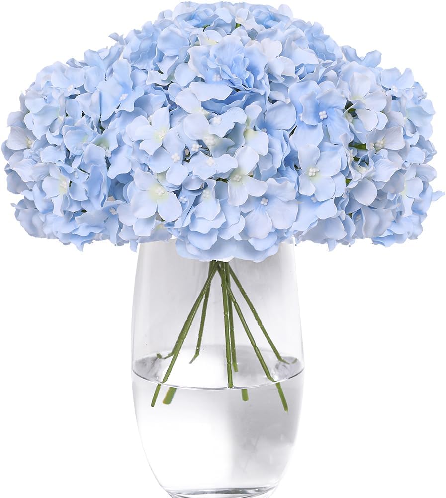 Hydrangea Artificial Flowers -12 pcs Realistic Fake Hydrangea Silk Flowers with Stems Faux Hydrangea Flowers Heads for Office Home Party Wedding Centerpiece DIY Floral Decor(Sky Blue)