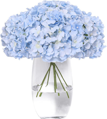 Hydrangea Artificial Flowers -12 pcs Realistic Fake Hydrangea Silk Flowers with Stems Faux Hydrangea Flowers Heads for Office Home Party Wedding Centerpiece DIY Floral Decor(Sky Blue)