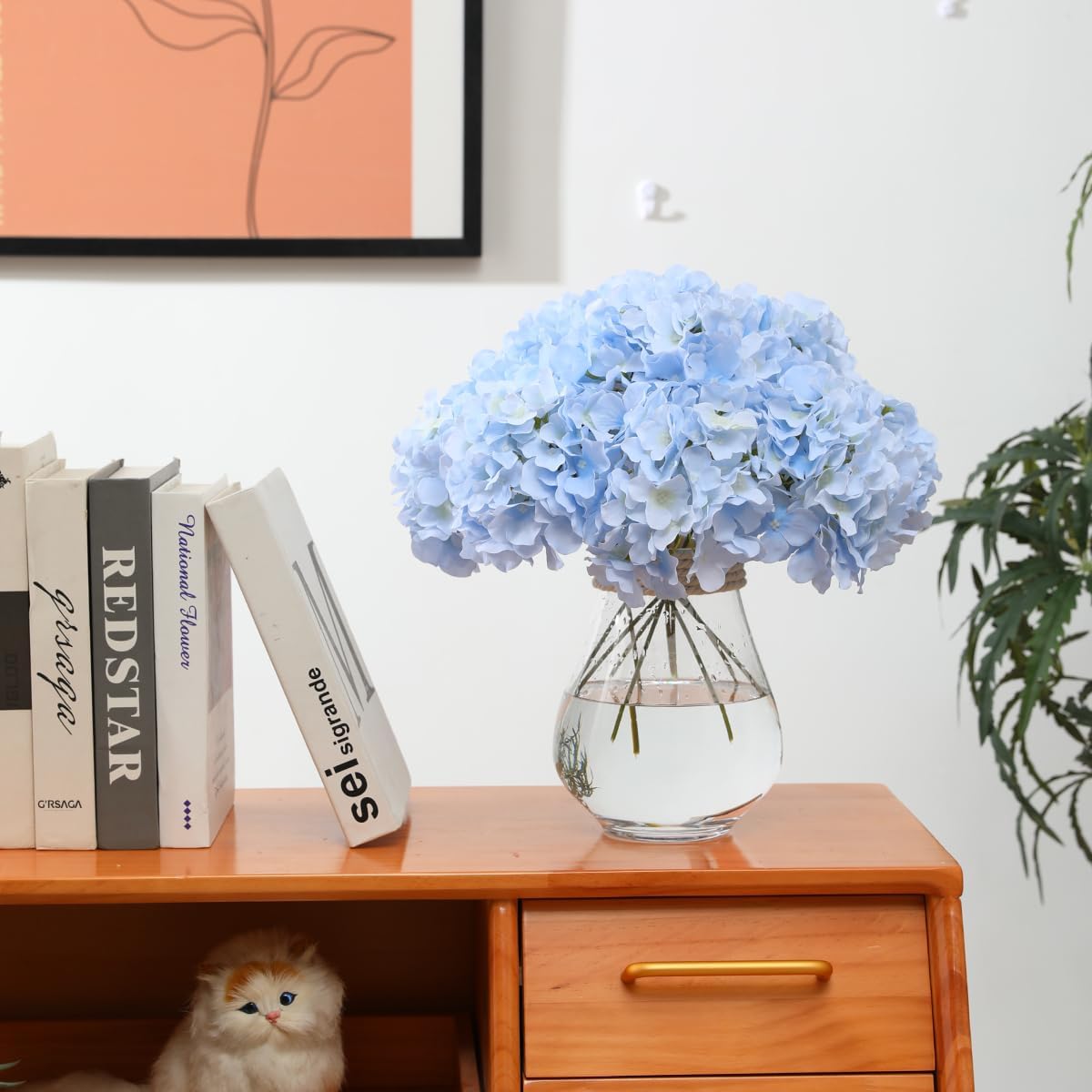 Hydrangea Artificial Flowers -12 pcs Realistic Fake Hydrangea Silk Flowers with Stems Faux Hydrangea Flowers Heads for Office Home Party Wedding Centerpiece DIY Floral Decor(Sky Blue)