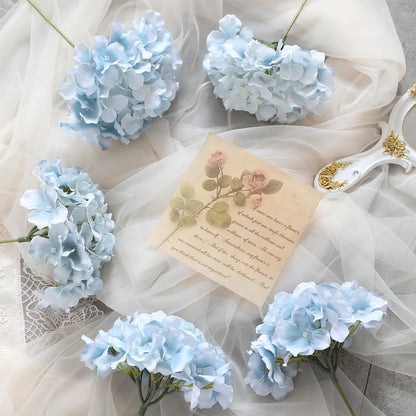 Hydrangea Artificial Flowers -12 pcs Realistic Fake Hydrangea Silk Flowers with Stems Faux Hydrangea Flowers Heads for Office Home Party Wedding Centerpiece DIY Floral Decor(Sky Blue)