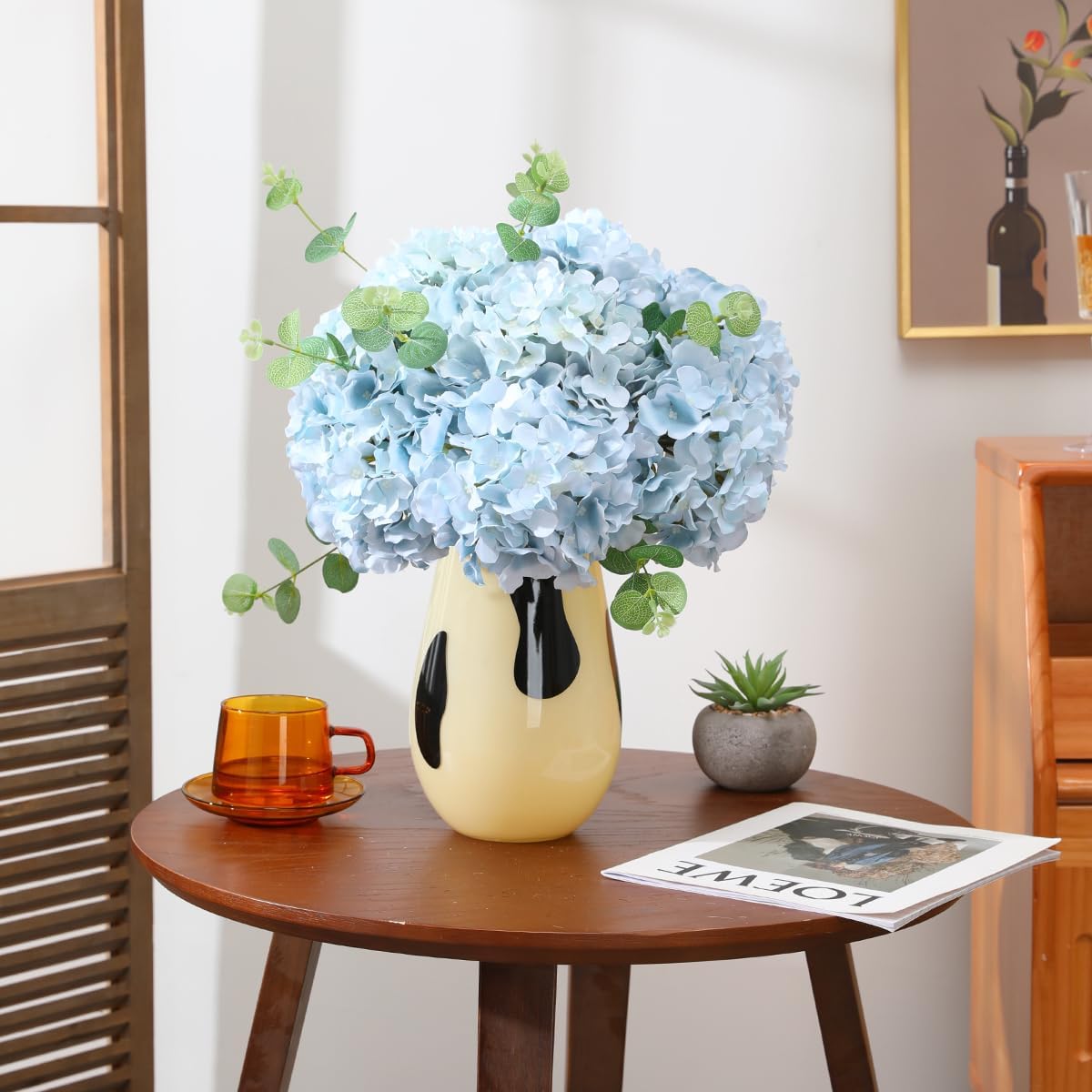 Hydrangea Artificial Flowers -12 pcs Realistic Fake Hydrangea Silk Flowers with Stems Faux Hydrangea Flowers Heads for Office Home Party Wedding Centerpiece DIY Floral Decor(Sky Blue)