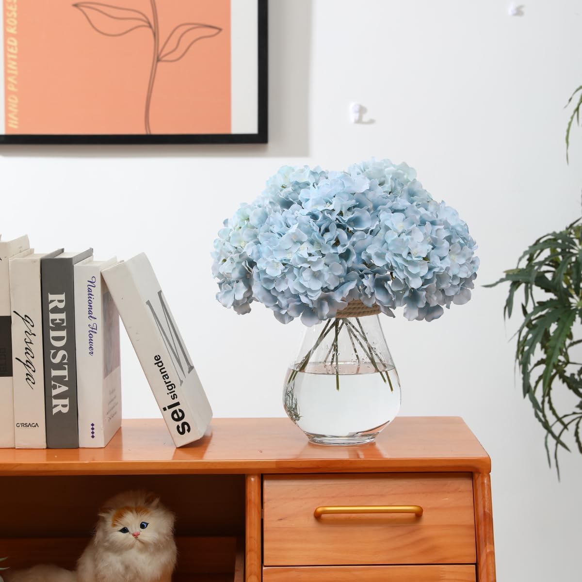Hydrangea Artificial Flowers -12 pcs Realistic Fake Hydrangea Silk Flowers with Stems Faux Hydrangea Flowers Heads for Office Home Party Wedding Centerpiece DIY Floral Decor(Sky Blue)