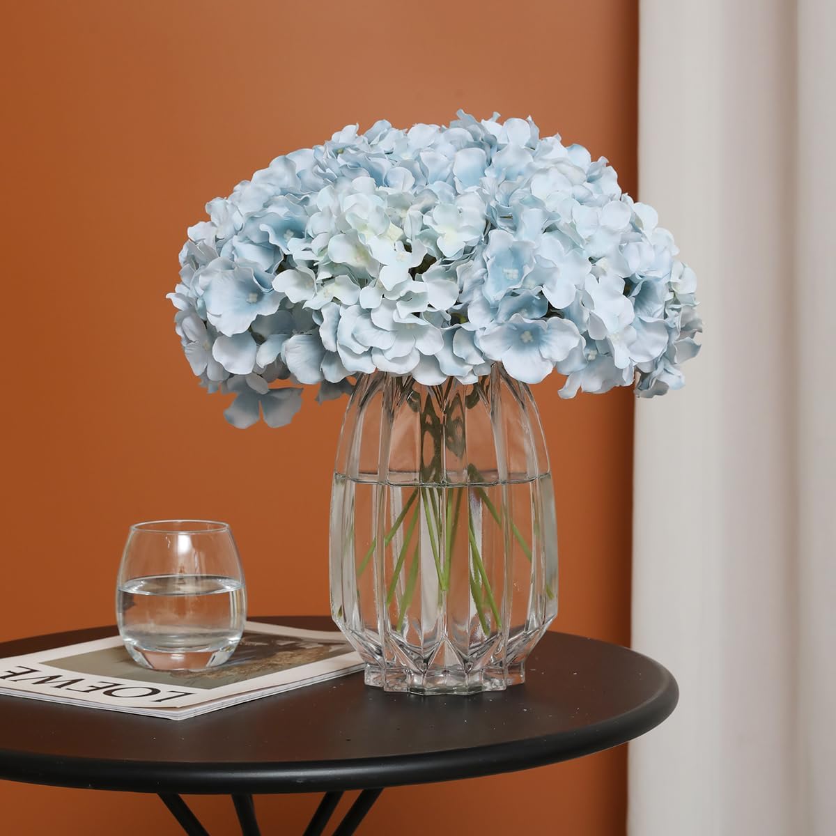 Hydrangea Artificial Flowers -12 pcs Realistic Fake Hydrangea Silk Flowers with Stems Faux Hydrangea Flowers Heads for Office Home Party Wedding Centerpiece DIY Floral Decor(Sky Blue)
