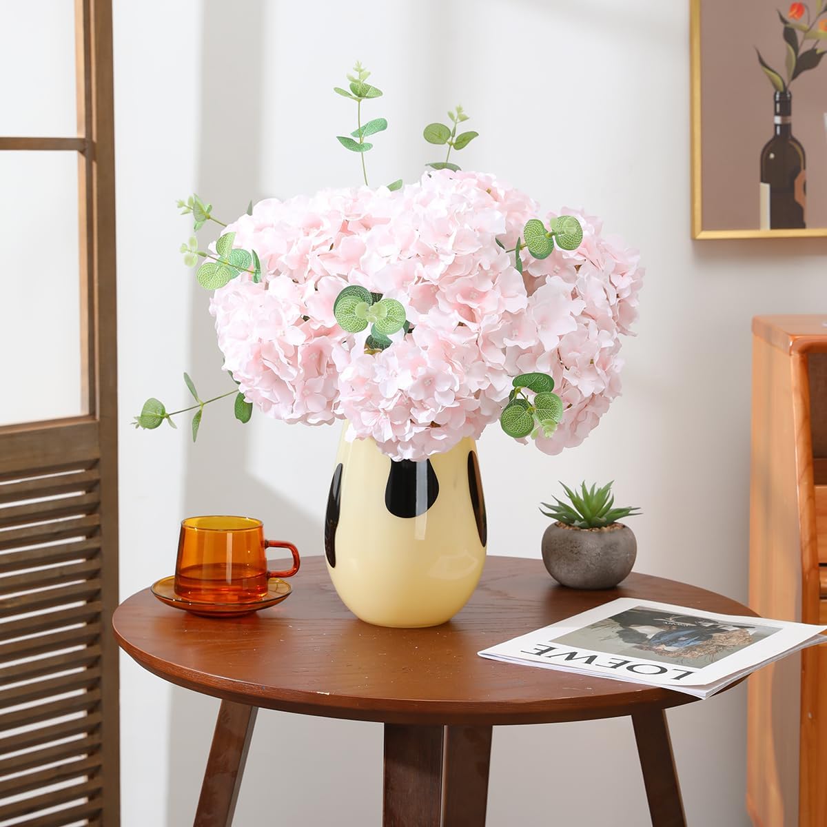 Hydrangea Artificial Flowers -12 pcs Realistic Fake Hydrangea Silk Flowers with Stems Faux Hydrangea Flowers Heads for Office Home Party Wedding Centerpiece DIY Floral Decor(Sky Blue)