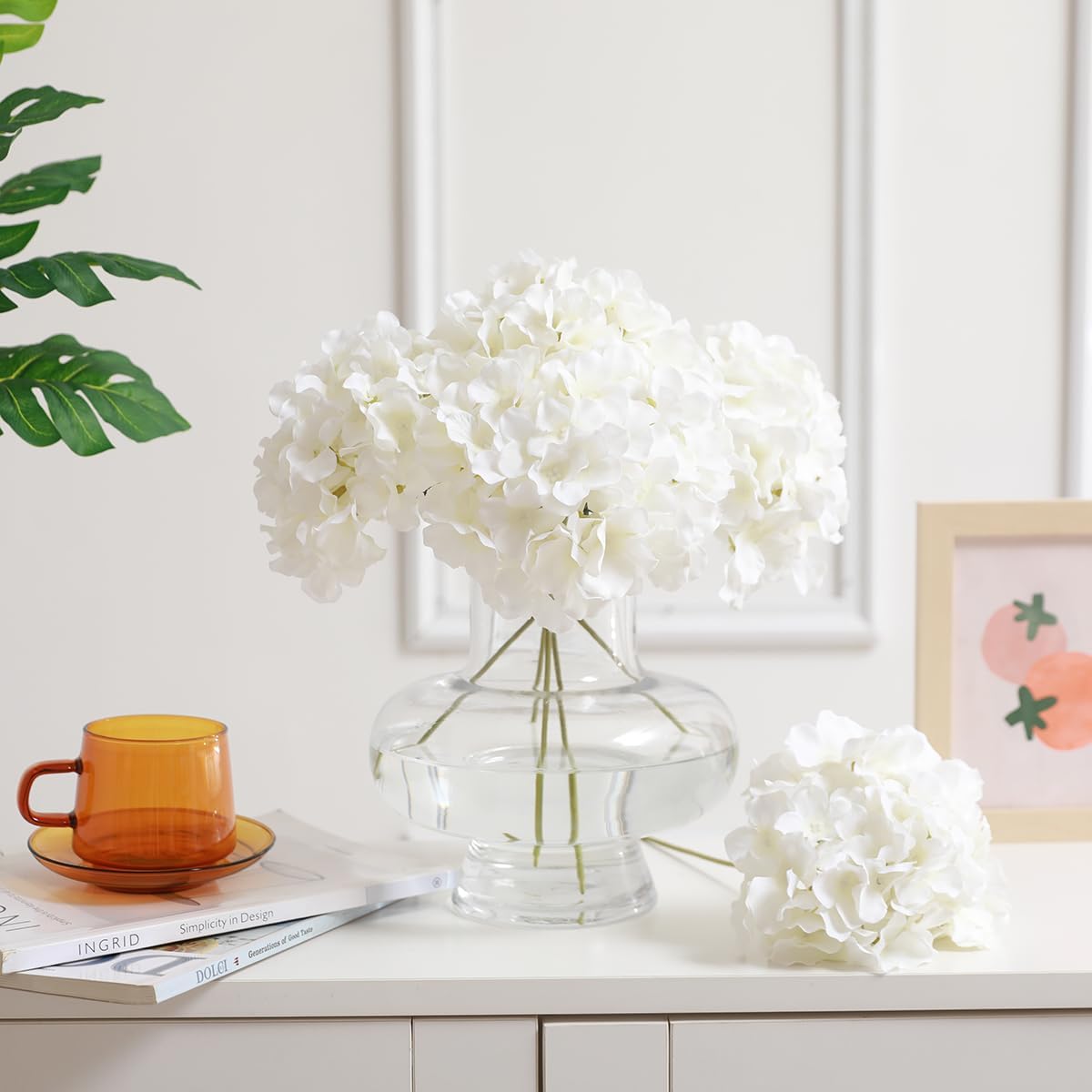 Hydrangea Artificial Flowers -12 pcs Realistic Fake Hydrangea Silk Flowers with Stems Faux Hydrangea Flowers Heads for Office Home Party Wedding Centerpiece DIY Floral Decor(Sky Blue)