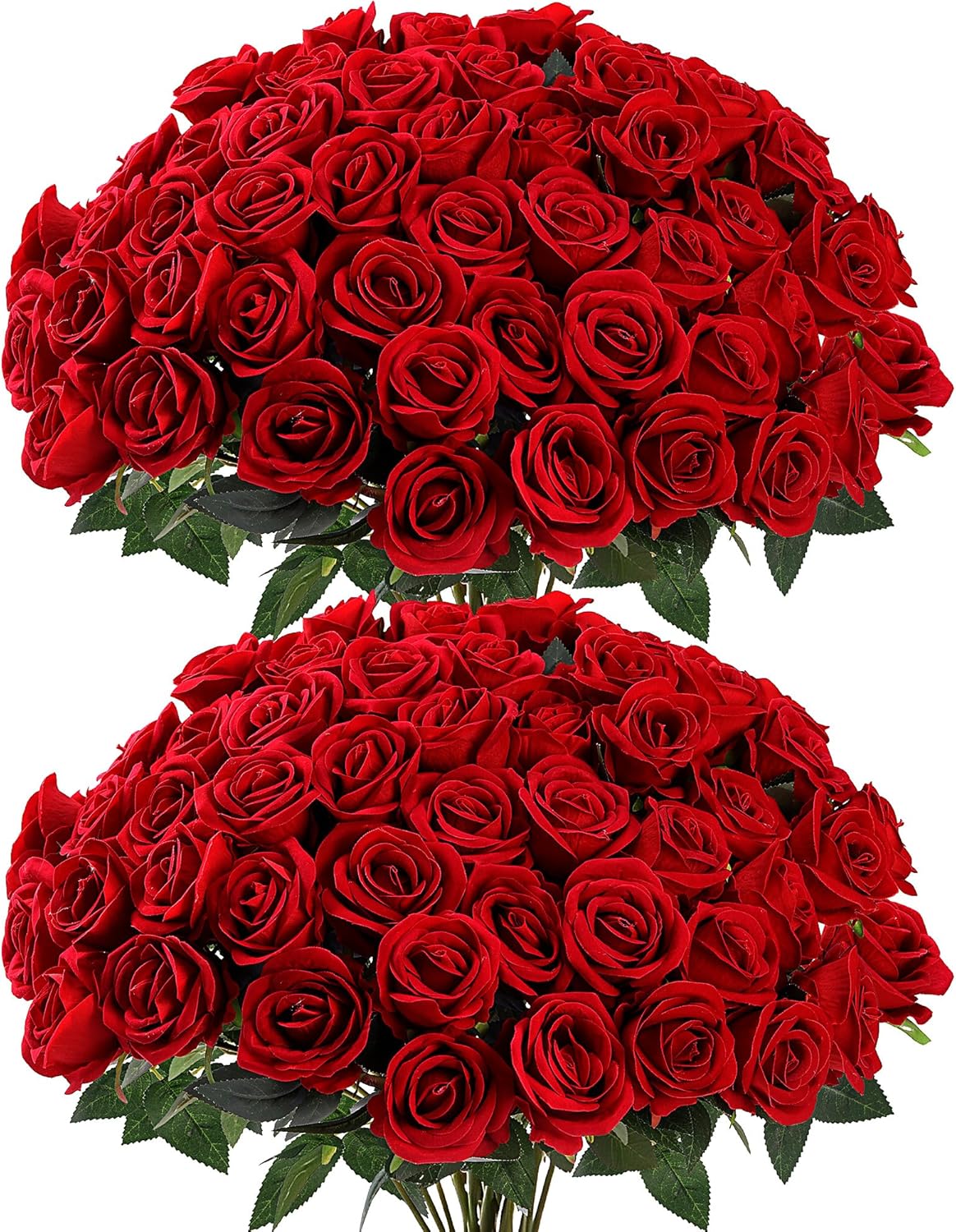 50 Pcs Artificial Roses Red Flowers Fake Velvet Silk Roses with Stems Bulk Realistic Faux Flowers for Bridal Bouquets Wedding Centerpieces Valentines Day DIY Home Party Decor (Red)