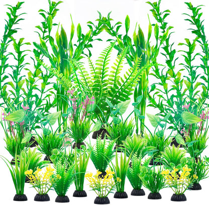 Aquarium Artificial Green Plastic Plants Decorations 26 PCS Large Fish Tank Accessories Goldfish Betta Tank Decor