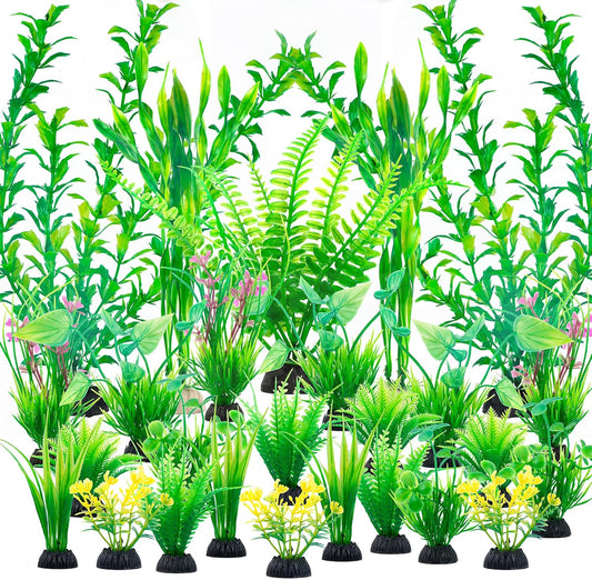 Aquarium Artificial Green Plastic Plants Decorations 26 PCS Large Fish Tank Accessories Goldfish Betta Tank Decor