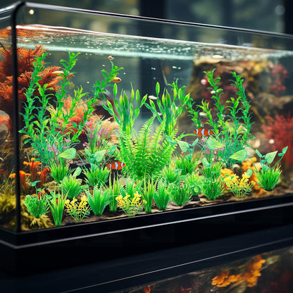 Aquarium Artificial Green Plastic Plants Decorations 26 PCS Large Fish Tank Accessories Goldfish Betta Tank Decor