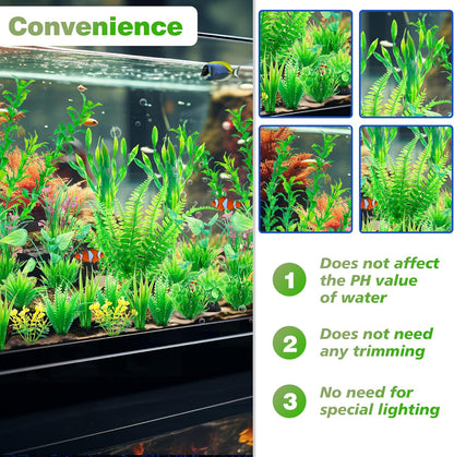 Aquarium Artificial Green Plastic Plants Decorations 26 PCS Large Fish Tank Accessories Goldfish Betta Tank Decor