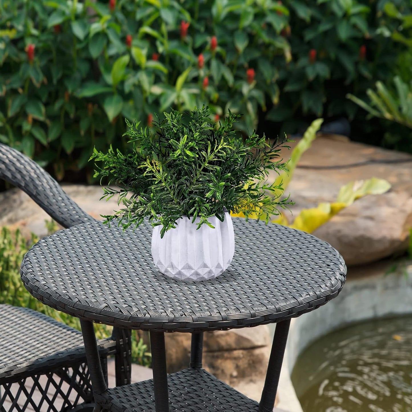 3 Pcs Faux Potted Plants Set - Artificial Eucalyptus, Rosemary, Boxwood Greenery in Small White Geometric Planters for Indoor Outdoor Desk Table Centerpiece Shelf Windowsill Home Office Decor