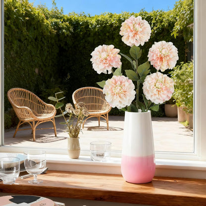 Pink Dahlia Artificial Flowers 5 Pcs Long Stem Silk Dahlia Flowers 27” for Bathroom Tall Vase Wedding Anniversary Centerpiece Aisle Outdoor Decor(Champagne&Pink)