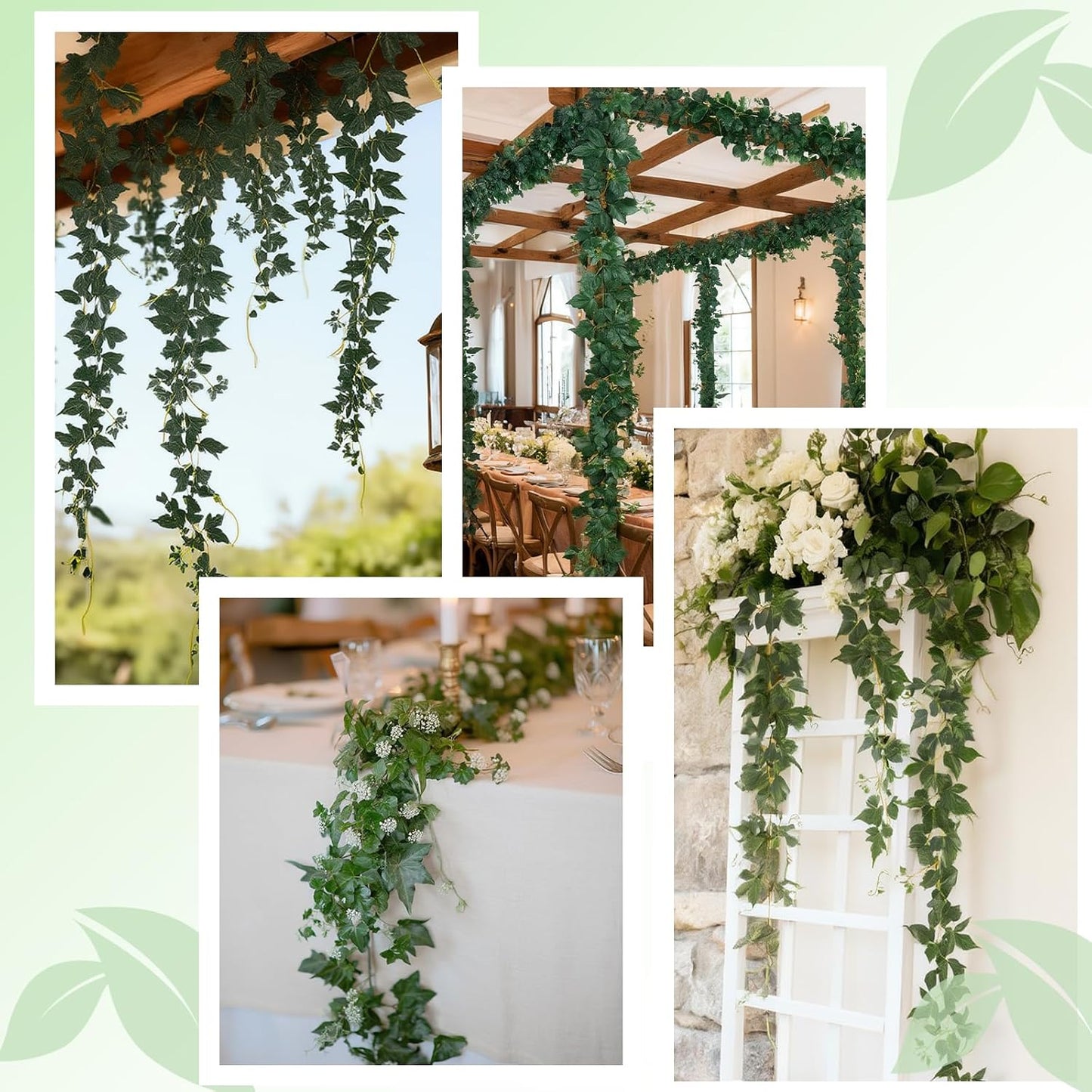 4Pack Total 24FT Green Fake Vines Ivy Leaves Vines for Bedroom Greenery Garland Fake Leaves Leaf Wall Decor Faux Hanging Vines Plants Outdoor Garland