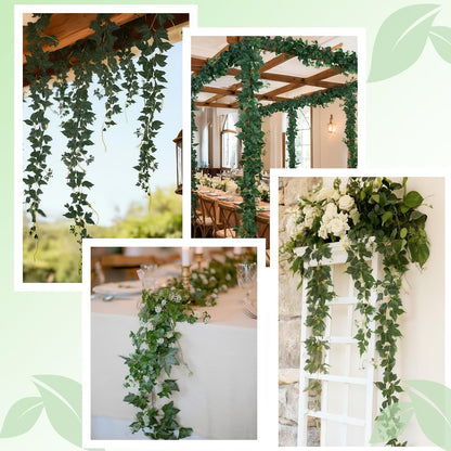 4Pack Total 24FT Green Fake Vines Ivy Leaves Vines for Bedroom Greenery Garland Fake Leaves Leaf Wall Decor Faux Hanging Vines Plants Outdoor Garland