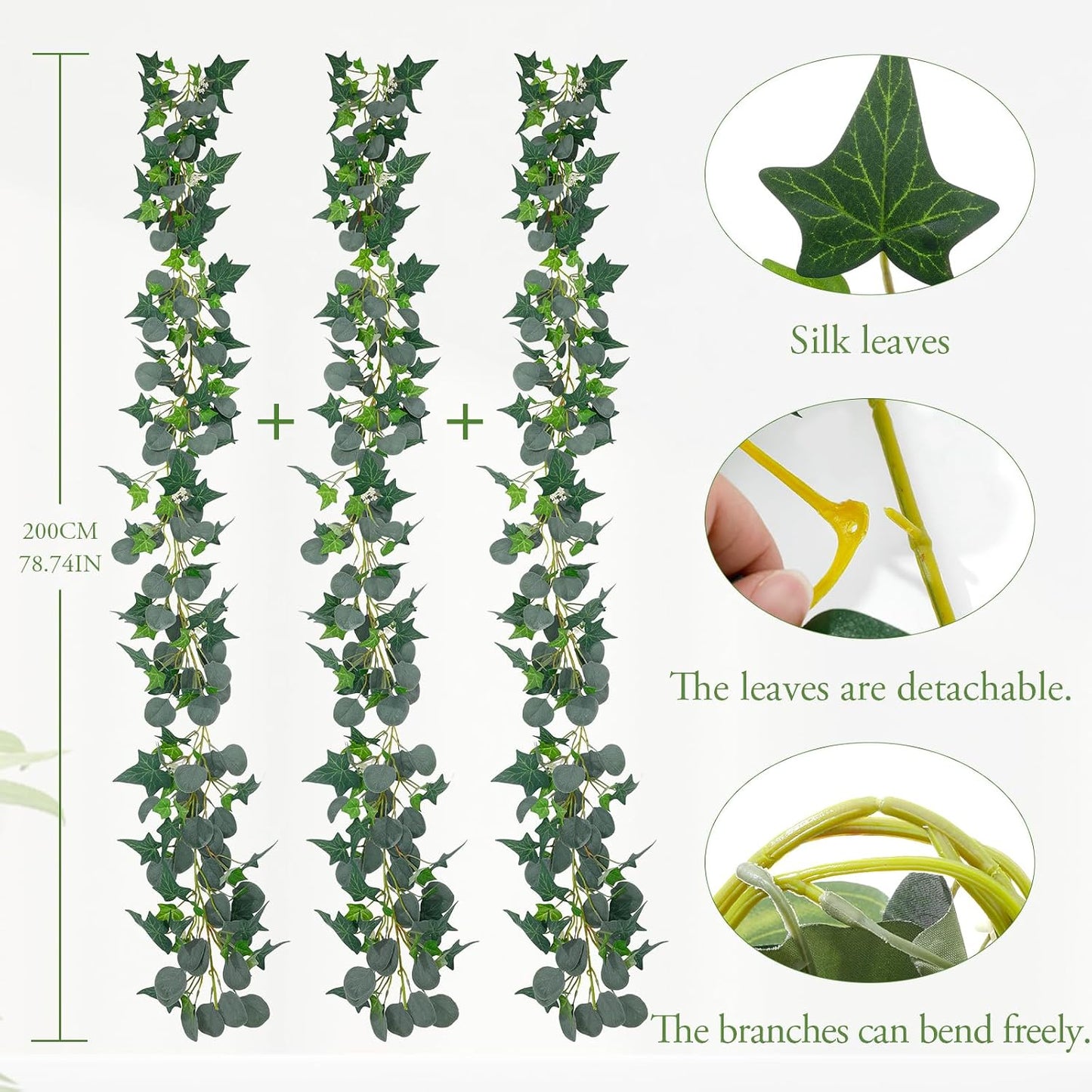 4Pack Total 24FT Green Fake Vines Ivy Leaves Vines for Bedroom Greenery Garland Fake Leaves Leaf Wall Decor Faux Hanging Vines Plants Outdoor Garland