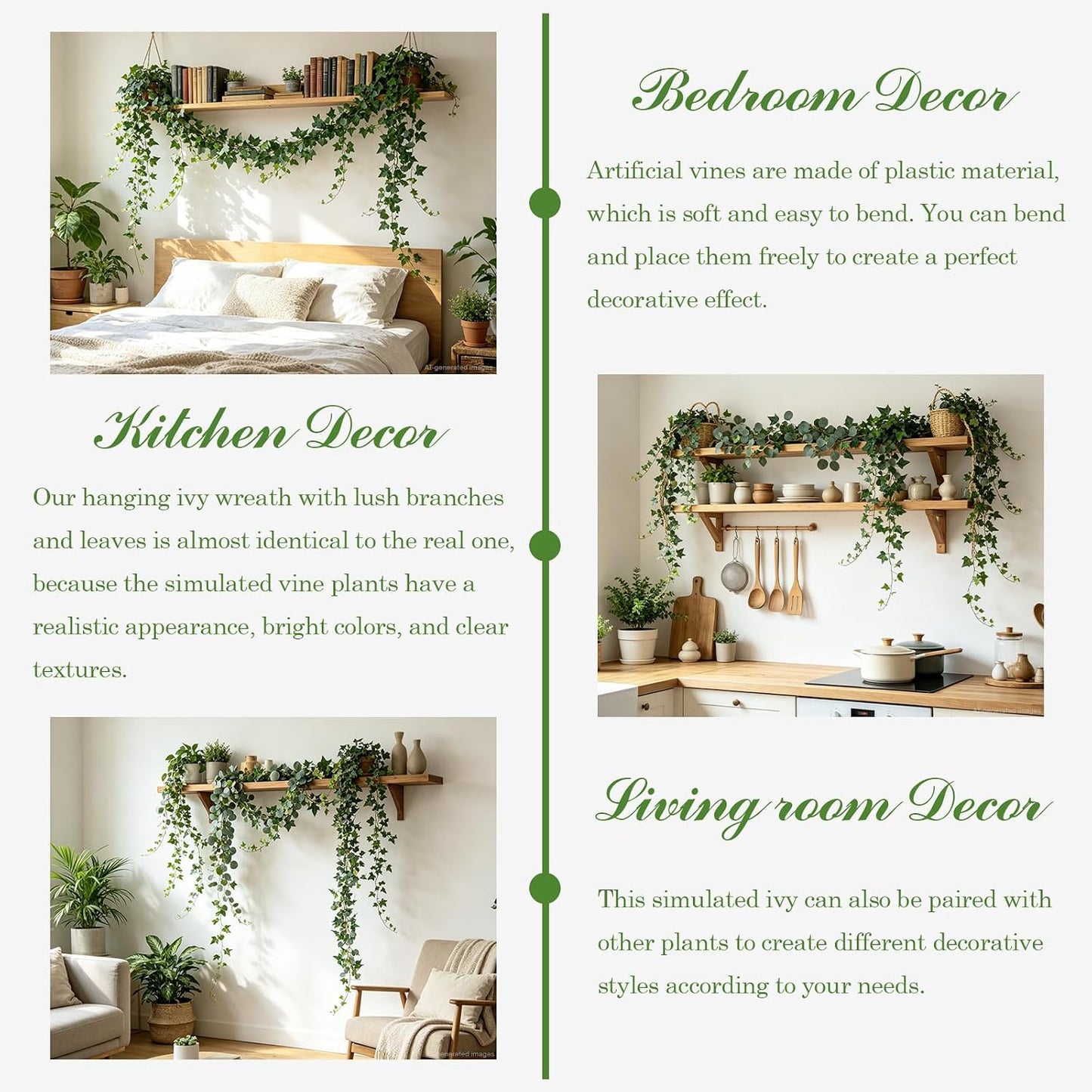 4Pack Total 24FT Green Fake Vines Ivy Leaves Vines for Bedroom Greenery Garland Fake Leaves Leaf Wall Decor Faux Hanging Vines Plants Outdoor Garland