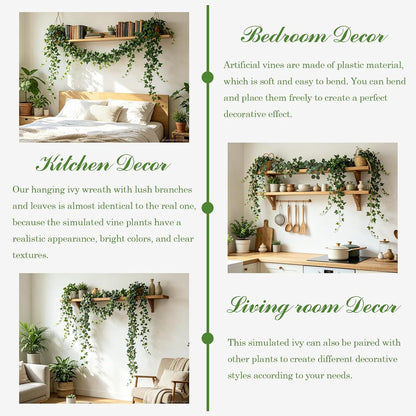 4Pack Total 24FT Green Fake Vines Ivy Leaves Vines for Bedroom Greenery Garland Fake Leaves Leaf Wall Decor Faux Hanging Vines Plants Outdoor Garland